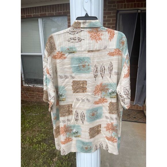 Pierre Cardin Button-Up Shirt Men's L Brown 100% Rayon Short Sleeves Collared - Picture 4 of 4